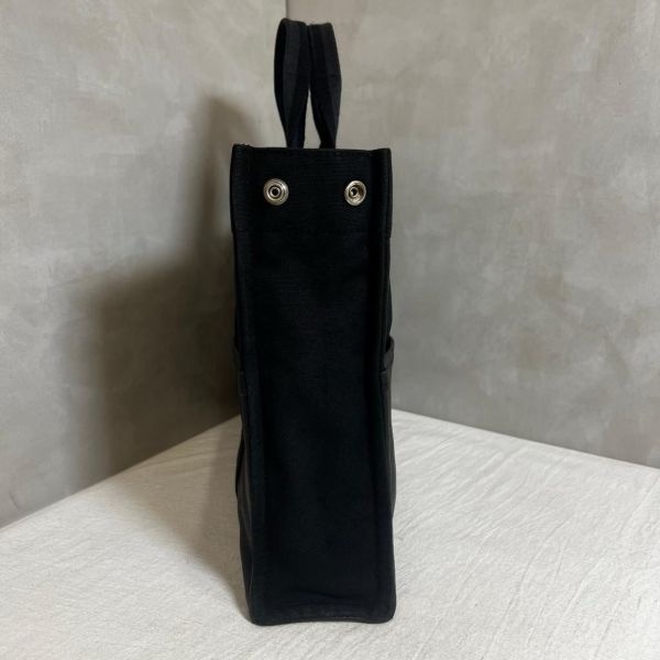 Hermès 黑色帆布拼皮革手提包-4