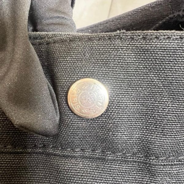 Hermès 黑色帆布拼皮革手提包-5