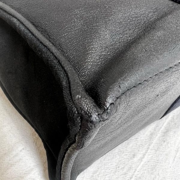 Hermès 黑色帆布拼皮革手提包-8