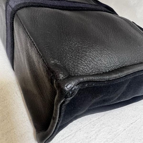 Hermès 黑色帆布拼皮革手提包-9