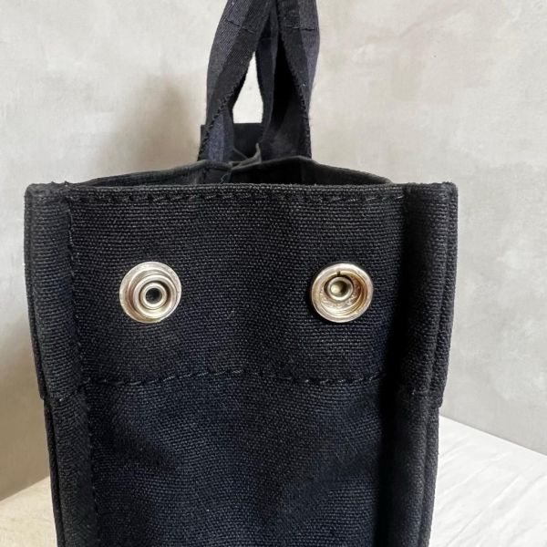 Hermès 黑色帆布拼皮革手提包-10