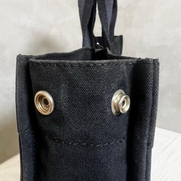 Hermès 黑色帆布拼皮革手提包-13