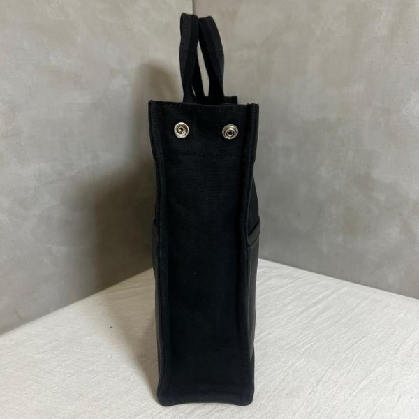 Hermès 黑色帆布拼皮革手提包-14