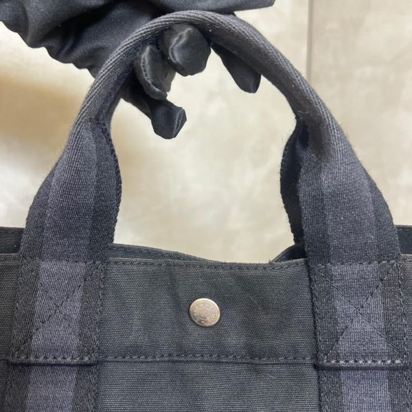 Hermès 黑色帆布拼皮革手提包-16