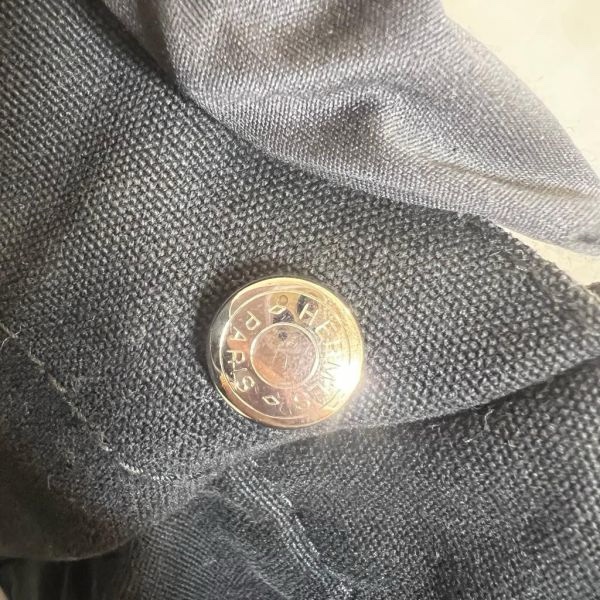 Hermès 黑色帆布拼皮革手提包-18