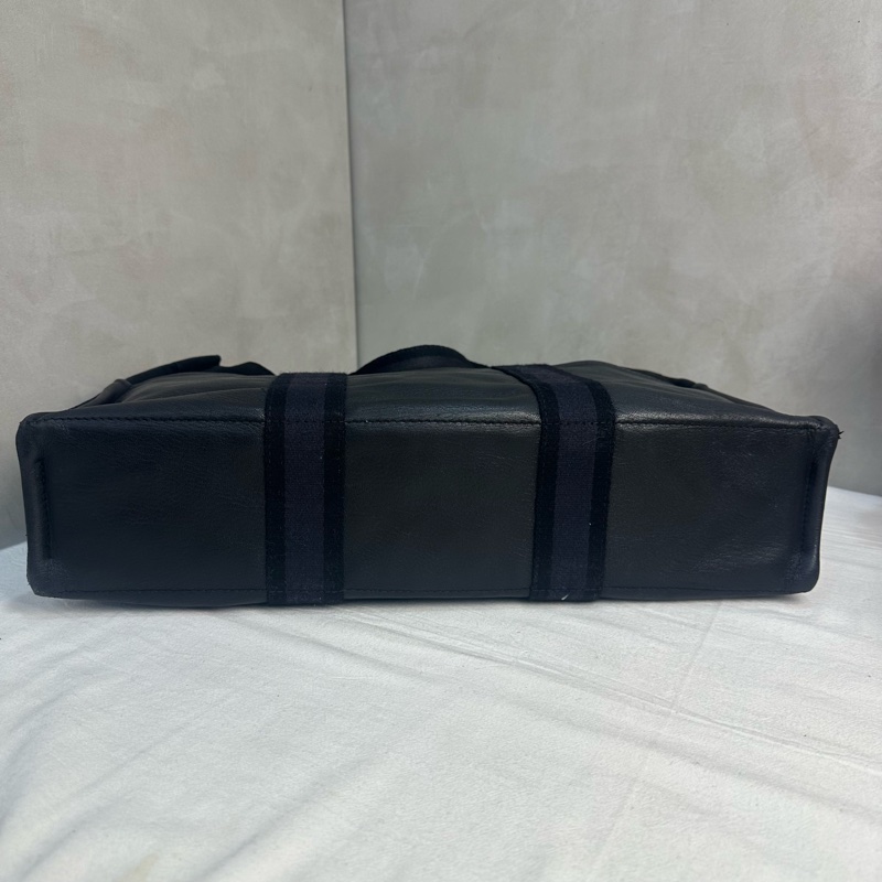 Hermès 黑色帆布拼皮革手提包-5