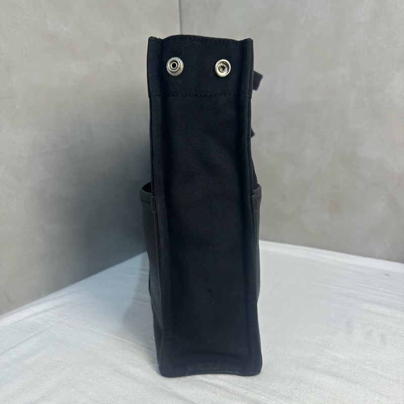 Hermès 黑色帆布拼皮革手提包-6