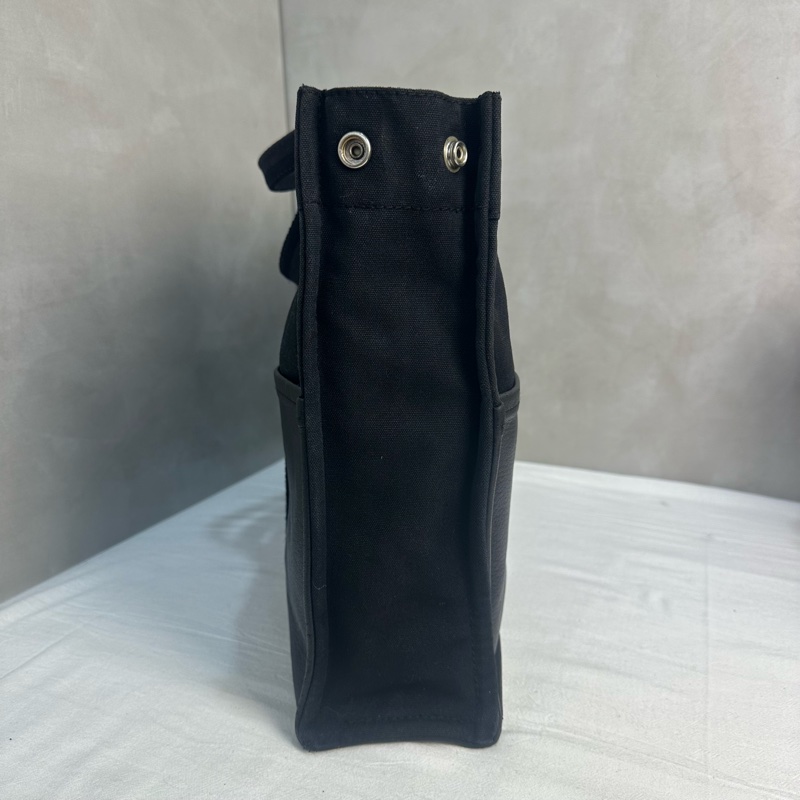 Hermès 黑色帆布拼皮革手提包-7