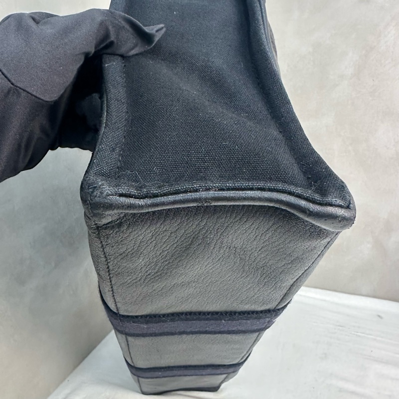 Hermès 黑色帆布拼皮革手提包-9