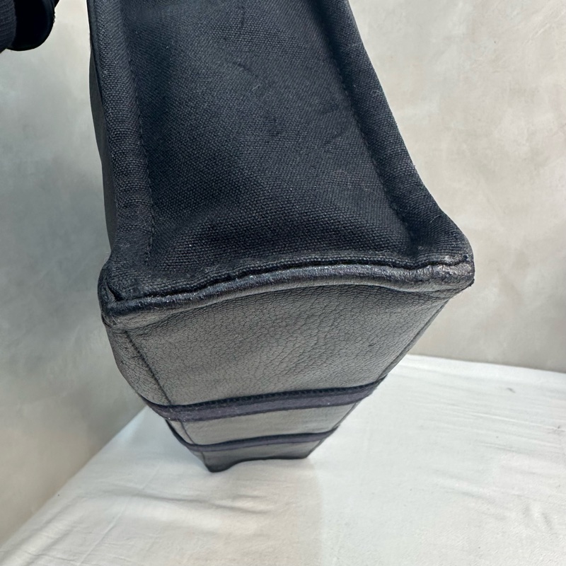 Hermès 黑色帆布拼皮革手提包-10