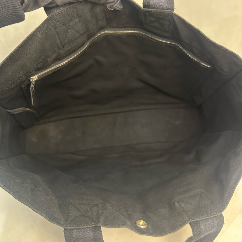 Hermès 黑色帆布拼皮革手提包-11