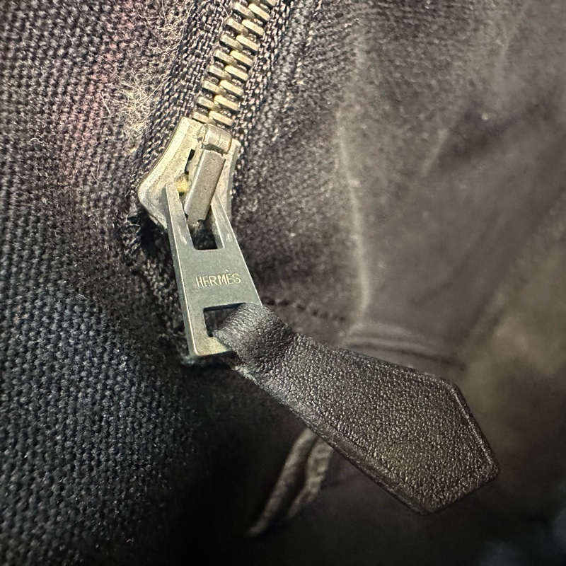 Hermès 黑色帆布拼皮革手提包-13