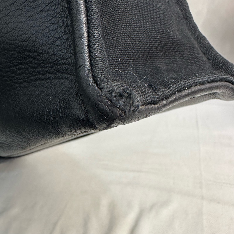 Hermès 黑色帆布拼皮革手提包-18