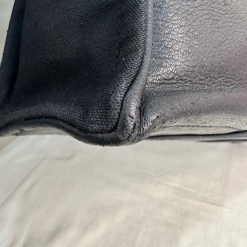 Hermès 黑色帆布拼皮革手提包-19