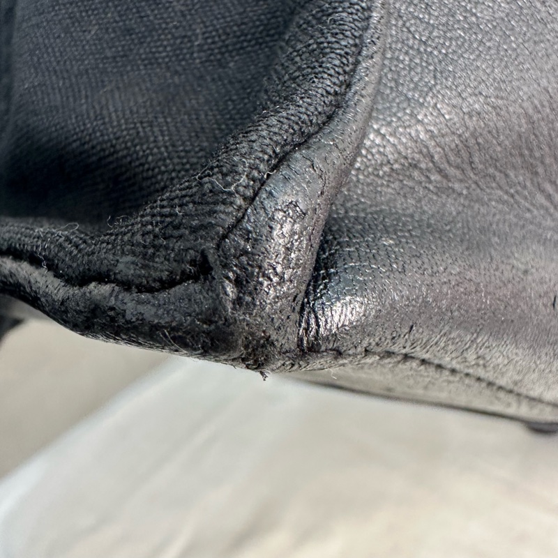 Hermès 黑色帆布拼皮革手提包-20