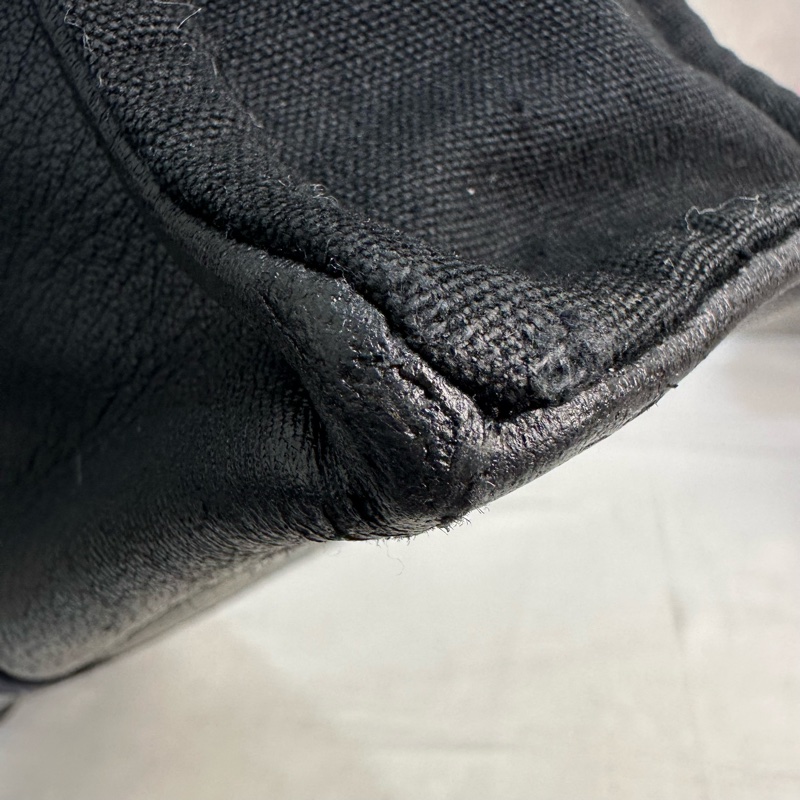 Hermès 黑色帆布拼皮革手提包-21