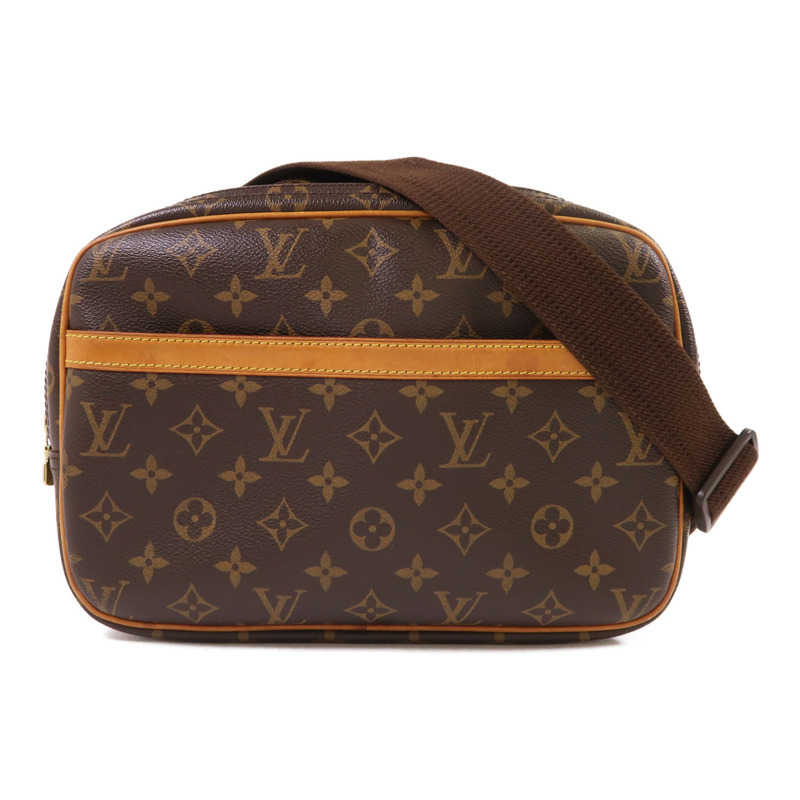LOUIS VUITTON Monogram Reporter PM金扣肩背袋棕色-0