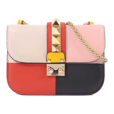 Valentino 牛皮皮革Garavani Glam Lock金扣鏈帶肩背袋