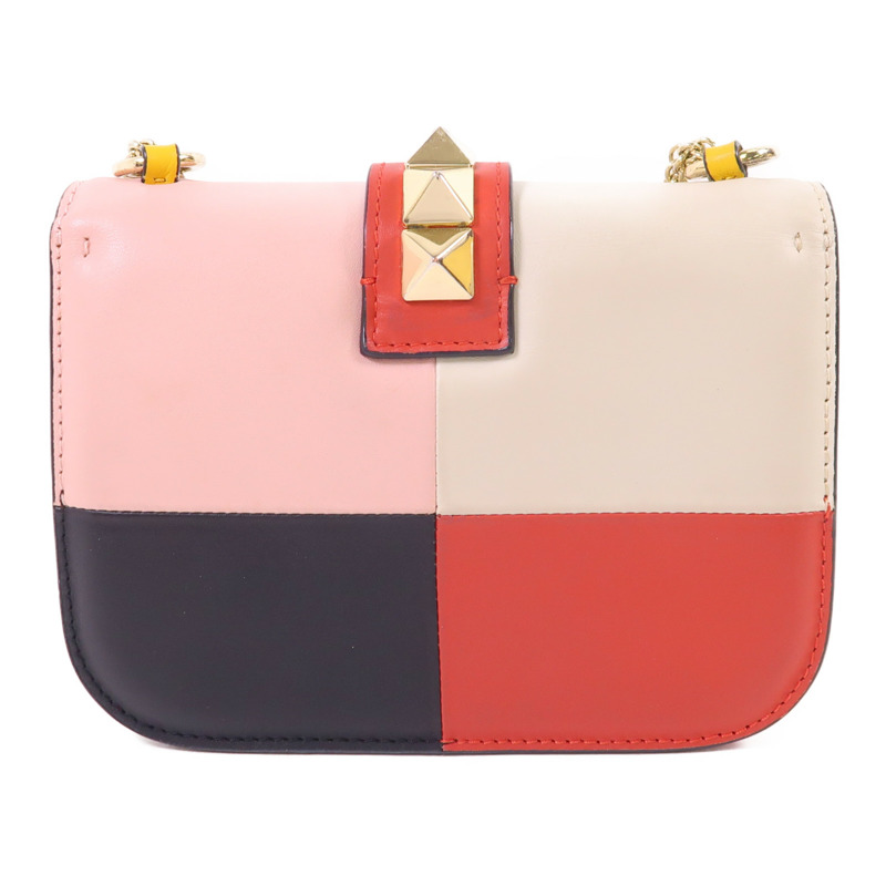 Valentino 牛皮皮革Garavani Glam Lock金扣鏈帶肩背袋-1