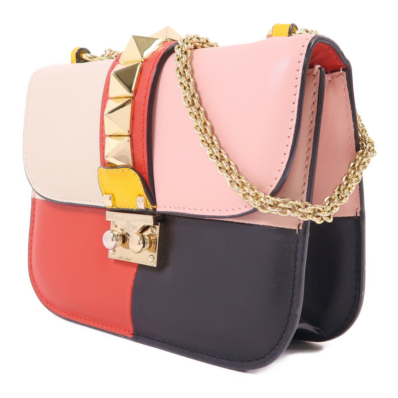 Valentino 牛皮皮革Garavani Glam Lock金扣鏈帶肩背袋-2