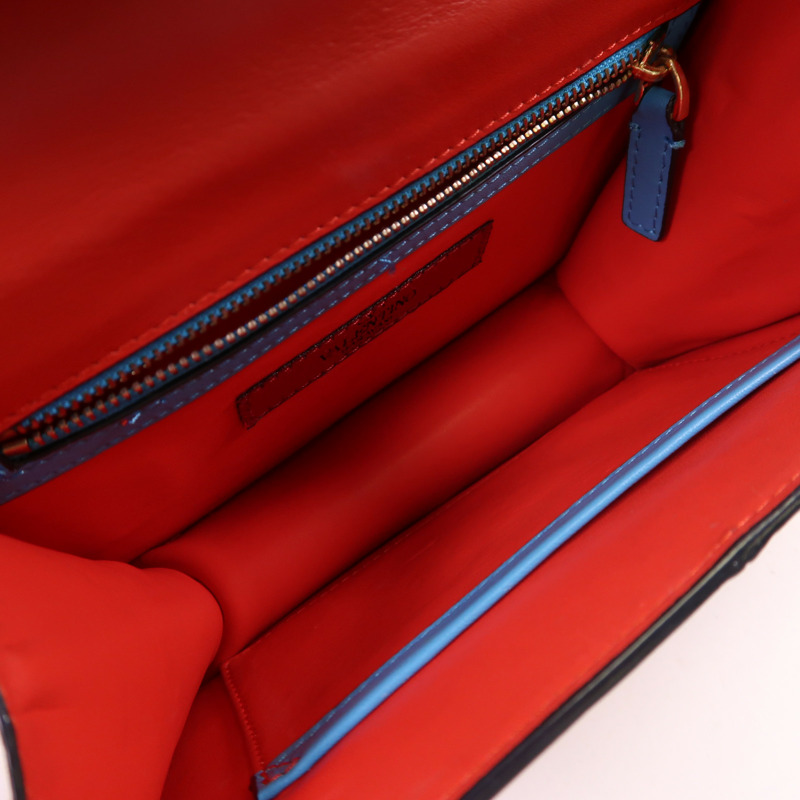 Valentino 牛皮皮革Garavani Glam Lock金扣鏈帶肩背袋-4