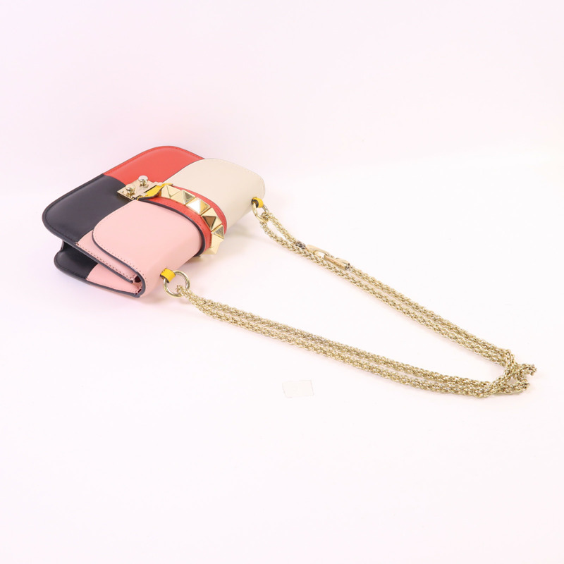 Valentino 牛皮皮革Garavani Glam Lock金扣鏈帶肩背袋-7