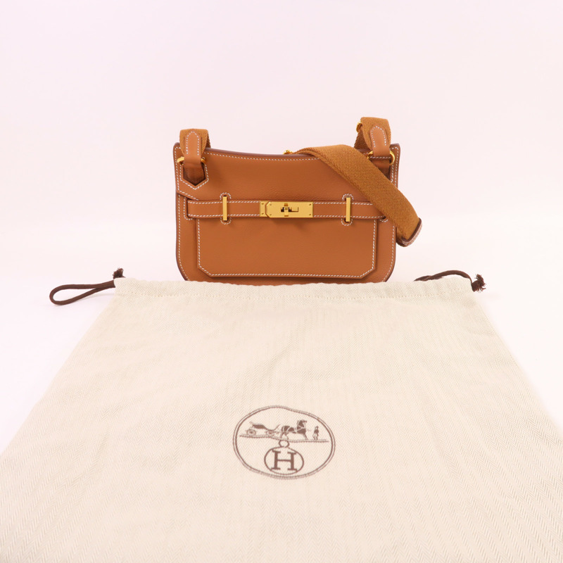 HERMES Evercolor皮革Jypsiere Mini金扣肩背袋Gold-8