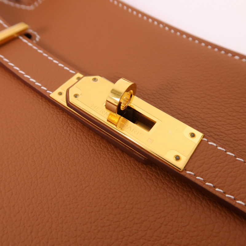 HERMES Evercolor皮革Jypsiere Mini金扣肩背袋Gold-9