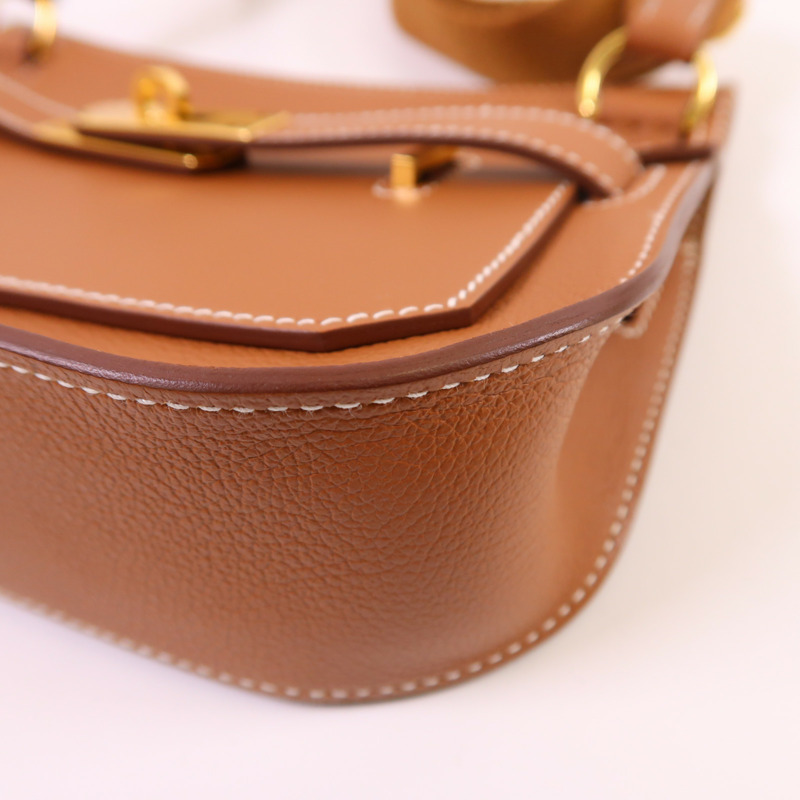 HERMES Evercolor皮革Jypsiere Mini金扣肩背袋Gold-10