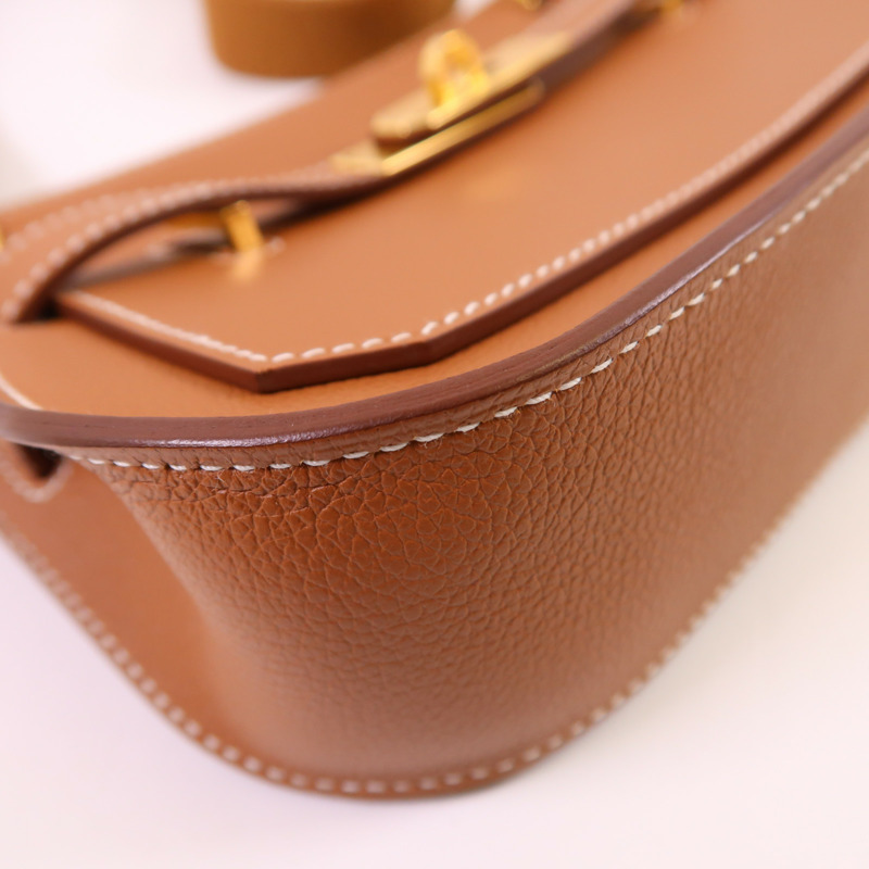 HERMES Evercolor皮革Jypsiere Mini金扣肩背袋Gold-11