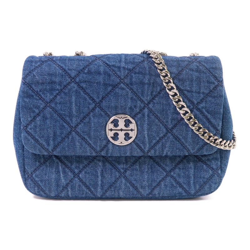 Tory Burch 牛仔布Chain Shoulder銀扣鏈帶肩背袋-0