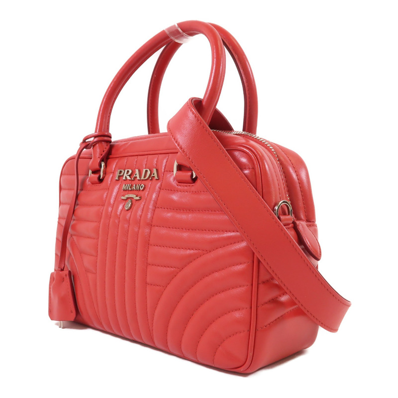 PRADA 羊皮皮革2 Way Shoulder銀扣手挽肩背兩用袋-2