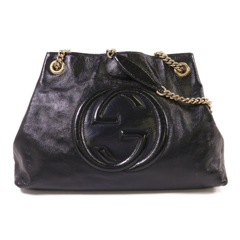 GUCCI 漆皮皮革Soho金扣鏈帶肩背袋