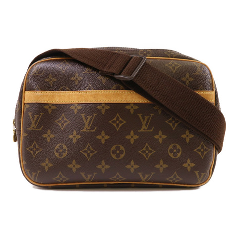 LOUIS VUITTON Monogram Reporter PM金扣肩背袋棕色
