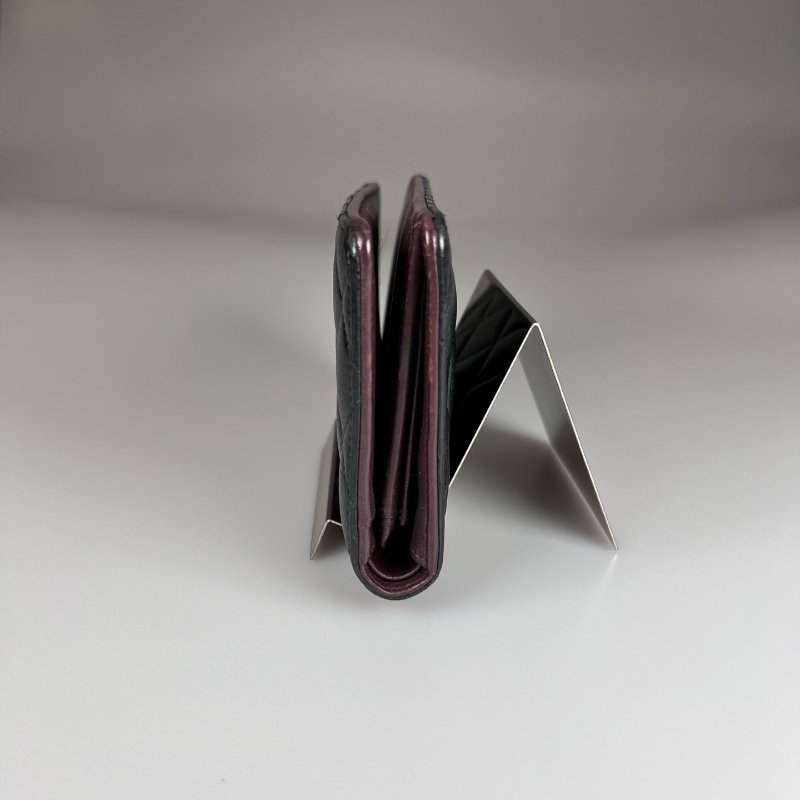 CHANEL CF菱格紋對開長夾 黑銀 17開-2