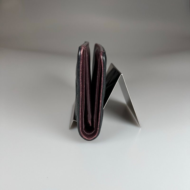 CHANEL CF菱格紋對開長夾 黑銀 17開-3