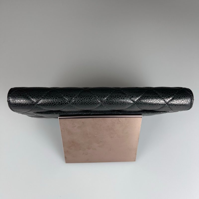 CHANEL CF菱格紋對開長夾 黑銀 17開-4