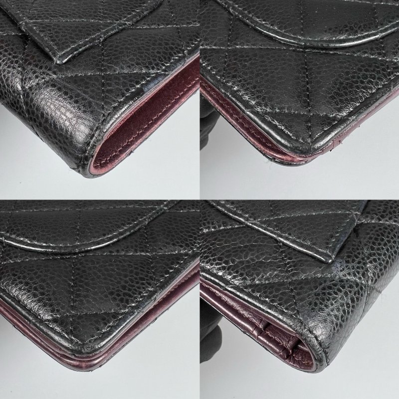 CHANEL CF菱格紋對開長夾 黑銀 17開-8