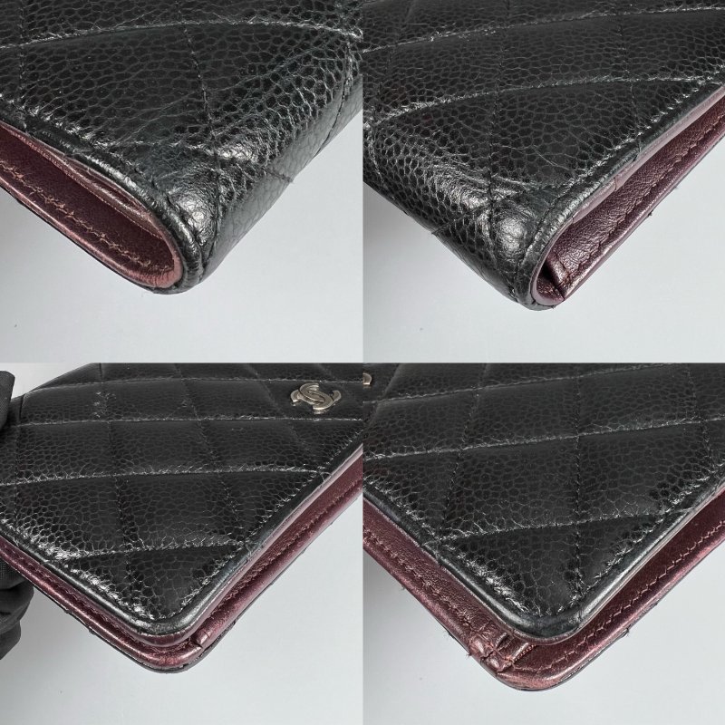 CHANEL CF菱格紋對開長夾 黑銀 17開-9