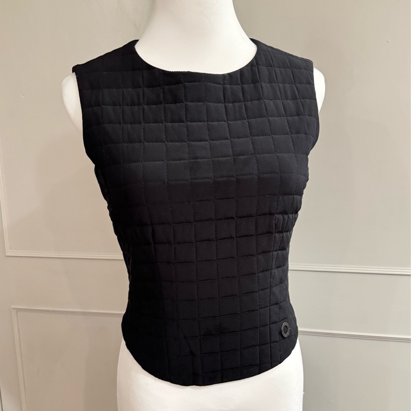 《新歡舊愛》正品CHANEL黑色巧克力紋鋪棉背心上衣36/S-0