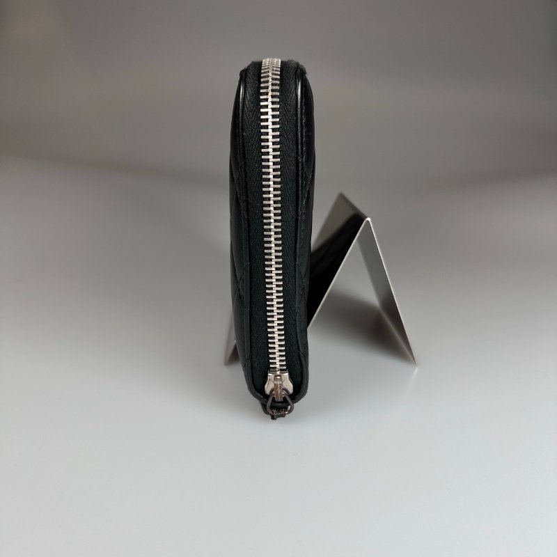 CHANEL 菱格紋ㄇ拉萬用夾 黑銀 15開-2