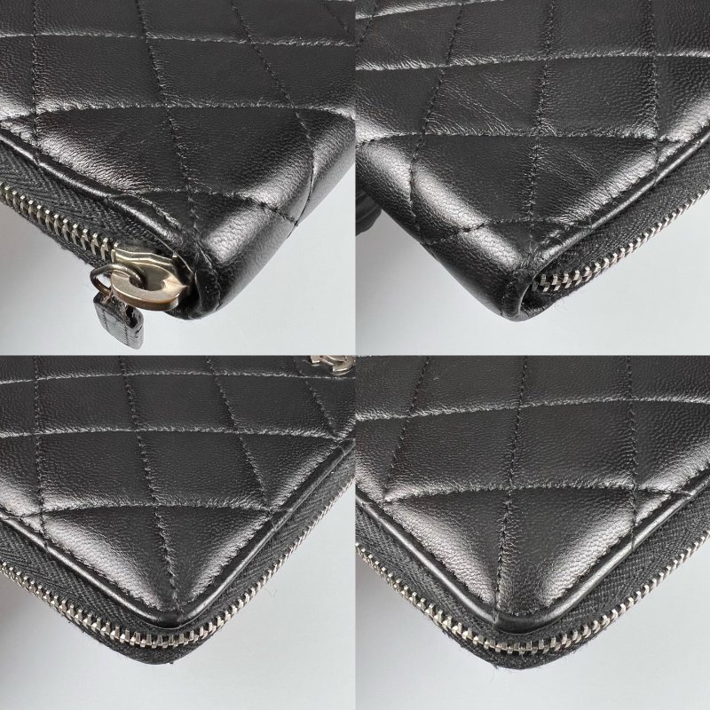 CHANEL 菱格紋ㄇ拉萬用夾 黑銀 15開-9