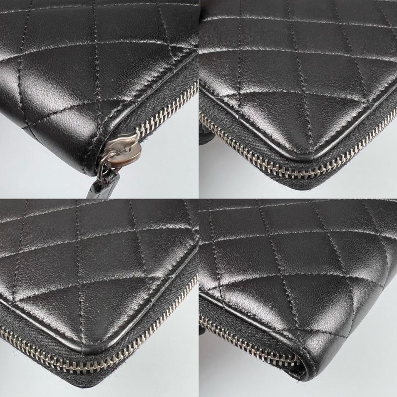 CHANEL 菱格紋ㄇ拉萬用夾 黑銀 15開-10