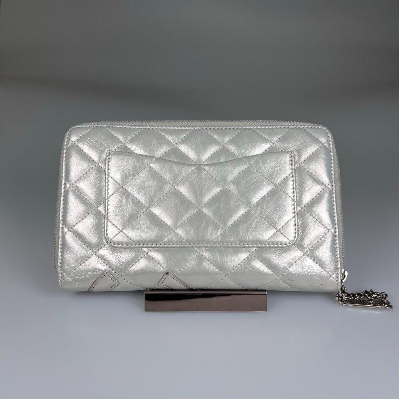 CHANEL 菱格紋萬用夾 銀色 12開-1