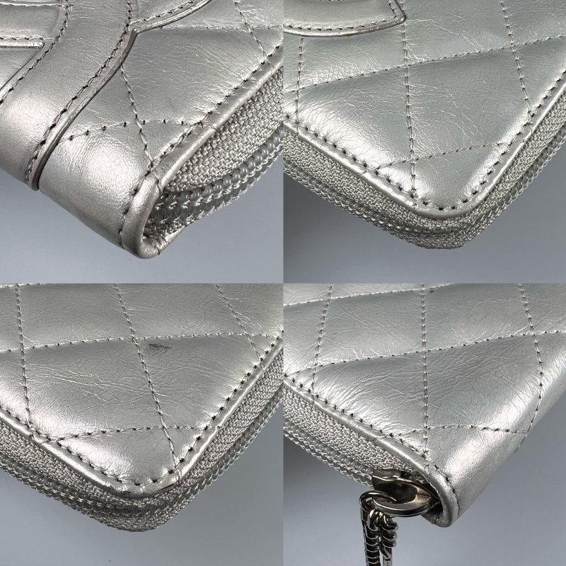 CHANEL 菱格紋萬用夾 銀色 12開-17