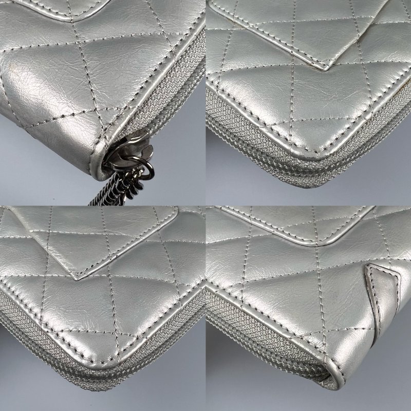 CHANEL 菱格紋萬用夾 銀色 12開-18