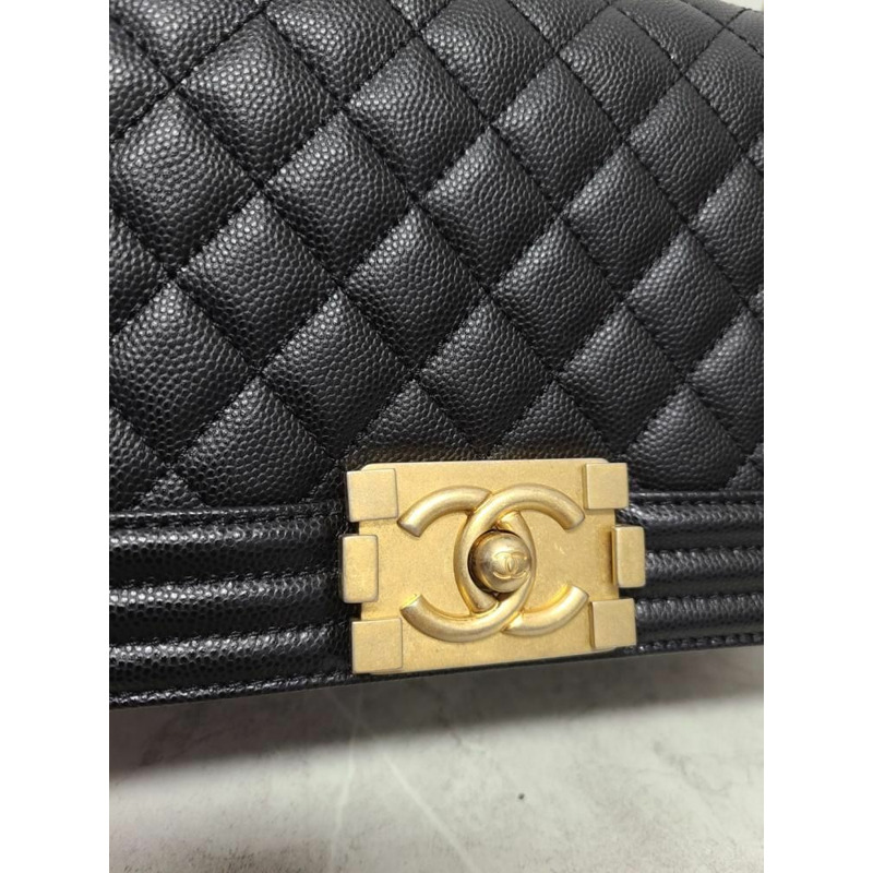 【包稅】CHANEL 黑色魚子醬復古金色Boy包，中30系列-3