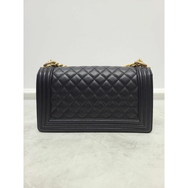 【包稅】CHANEL 黑色魚子醬復古金色Boy包，中30系列-5