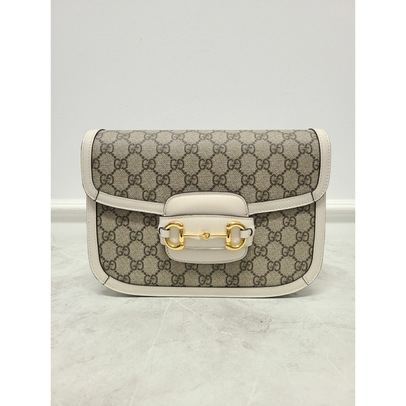【包稅】GUCCI 白色皮革 GG Supreme 馬銜扣單肩包-0