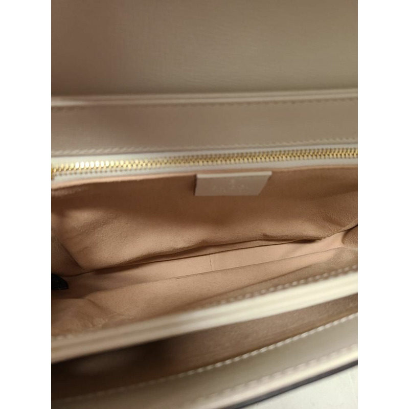 【包稅】GUCCI 白色皮革 GG Supreme 馬銜扣單肩包-4